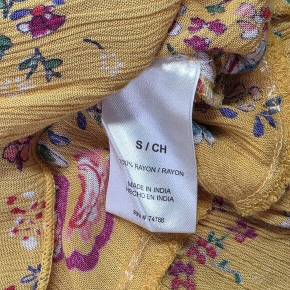 Boho Floral Sleeveless Top Womens Small Yellow Peasant Ruffle Festive Chic Tank - Picture 6 of 11